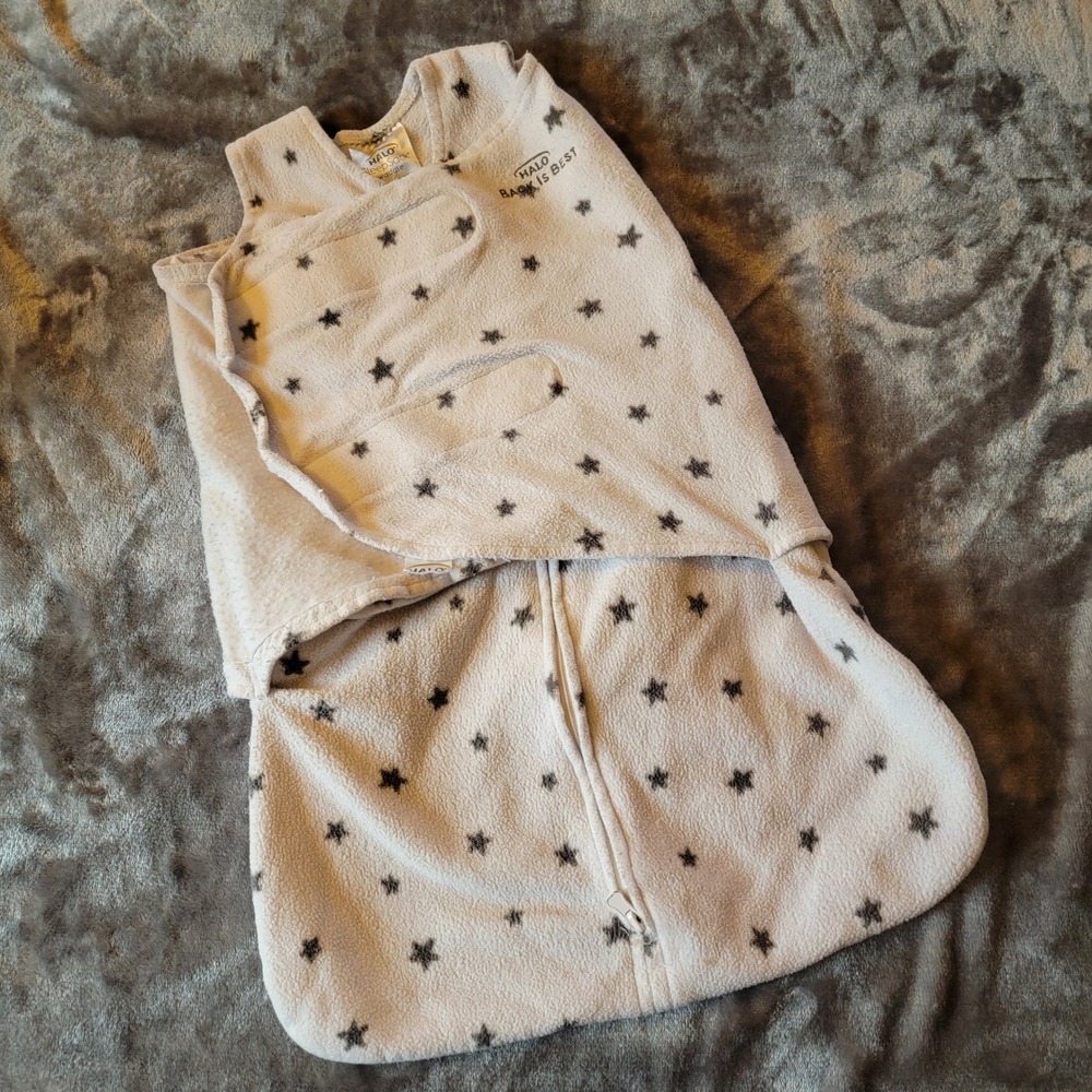HALO SleepSack Swaddle Kids 0-3M Cream Good Fleece Star Print Sleep Bag 873